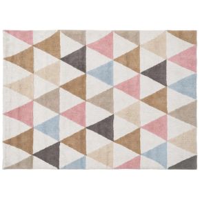 Tapis coton naturel géométrique rose et bleu 100x135cm, Géo