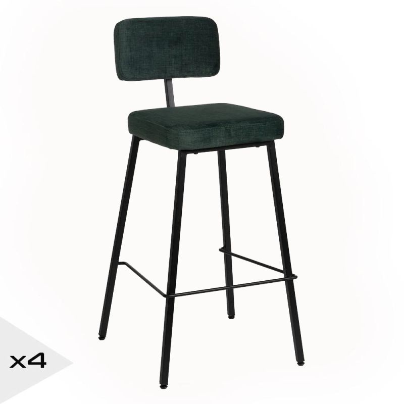 Lot de 4 tabourets de bar velours vert, Hoala