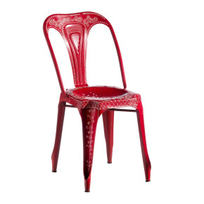 Chaise bistrot en métal rouge décotation blanche, Déco