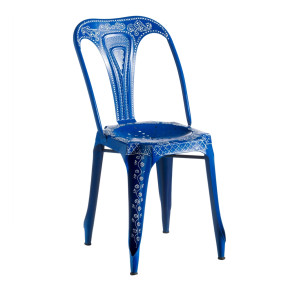 Chaise bistrot en métal bleu décotation blanche, Déco