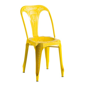 Chaise bistrot en métal jaune décotation blanche, Déco