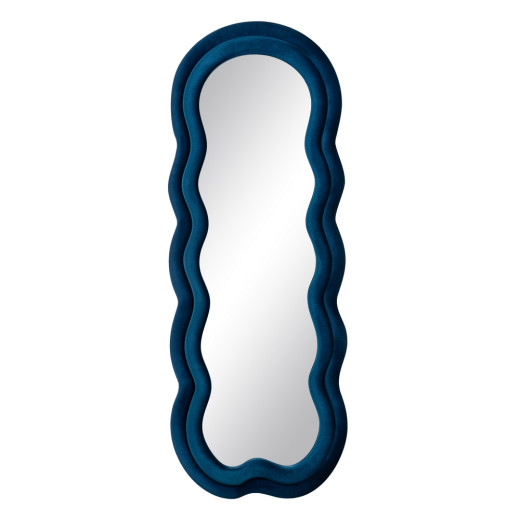 Miroir moulure vague en tissu et verre bleu 60x160cm