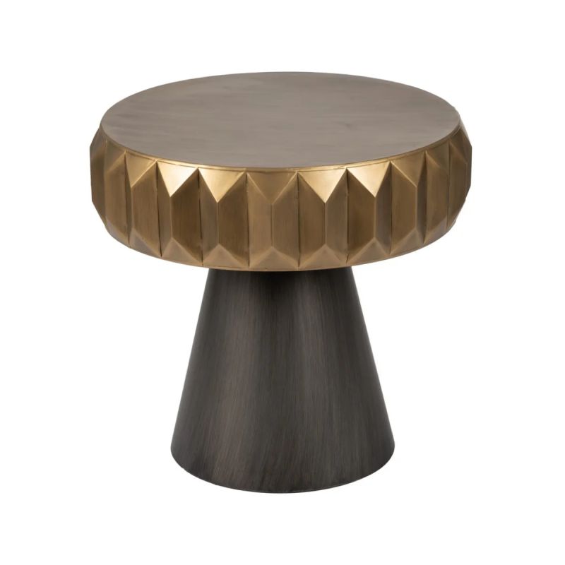 Table ronde design losange en métal noir et doré Ø 63x62cm