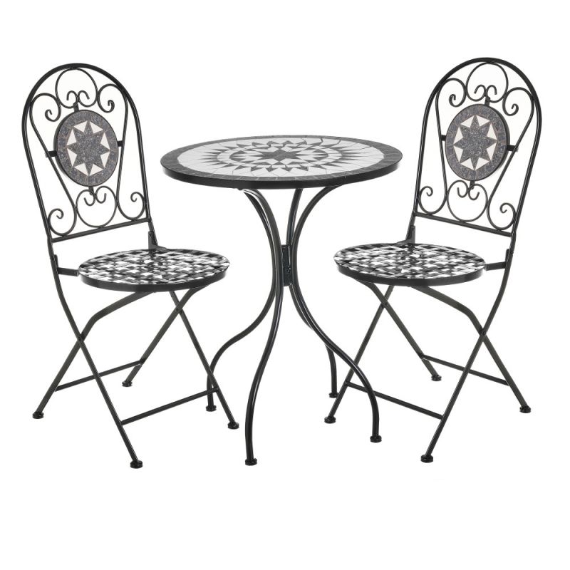 Table jardin ronde 2 chaises fer forgé, Pasy