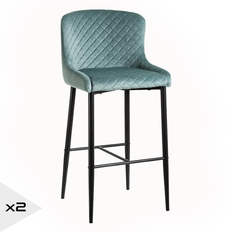 2 tabourets de bar velours turquoise