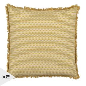 Lot de 2 coussins en coton moutarde et beige 50x50cm