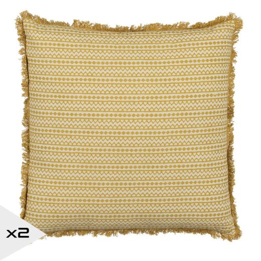 Lot de 2 coussins en coton moutarde et beige 50x50cm