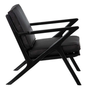 Fauteuil en cuir noir et teck Megane