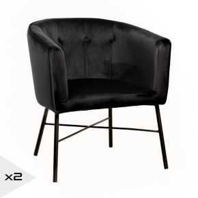 Lot de 2 fauteuils en velours noir, Médien