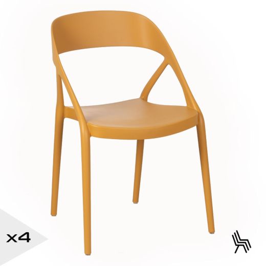 Lot de 4 chaises bistro en résine empilable moutarde, Mosta