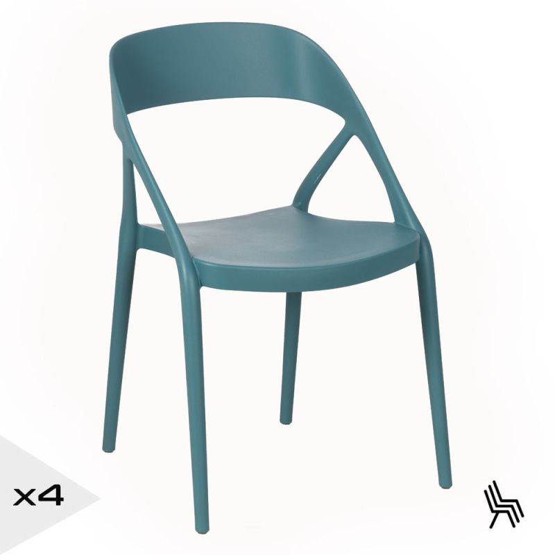 Lot de 4 chaises bistro en résine empilable turquoise, Mosta