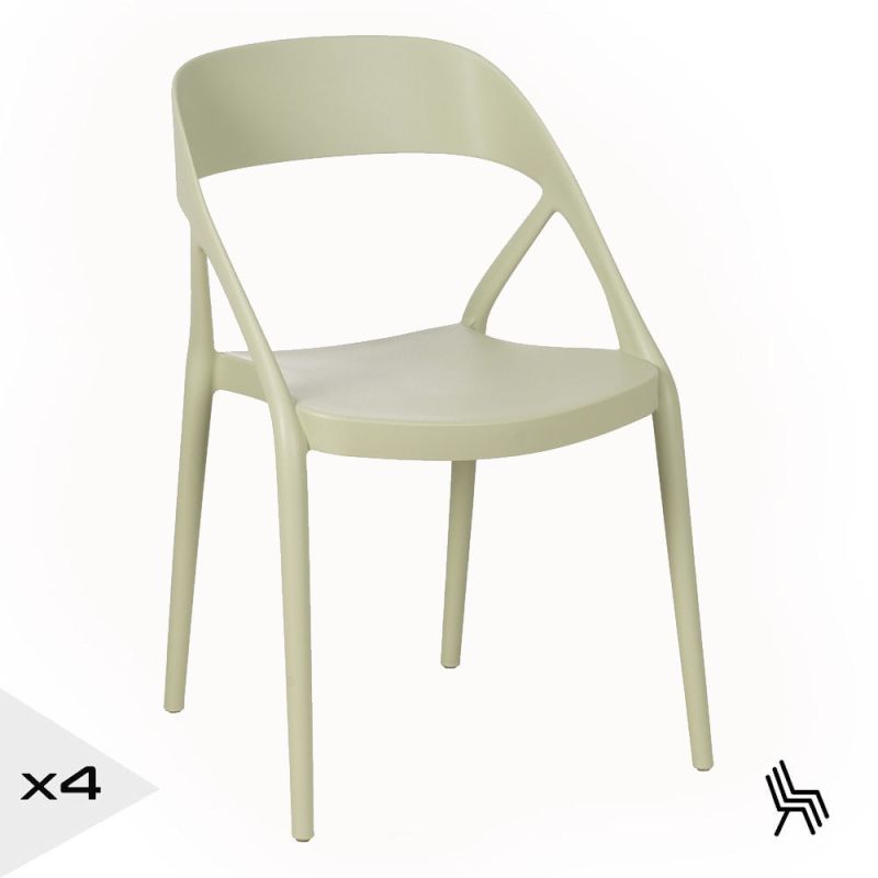 Lot de 4 chaises bistro en résine empilable vert pale, Most