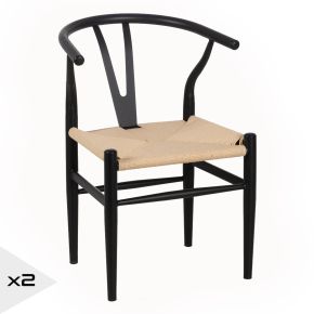 Lot de 2 chaises métal noir et corde, Moly