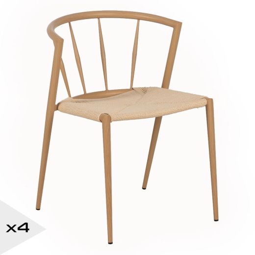 Lot de 4 chaises métal beige et corde, Toly