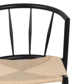 Lot de 4 chaises métal noir et corde, Toly