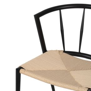 Lot de 4 chaises métal noir et corde, Toly