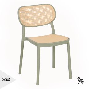 Lot de 2 chaises vert pale et beige empilable, Artus