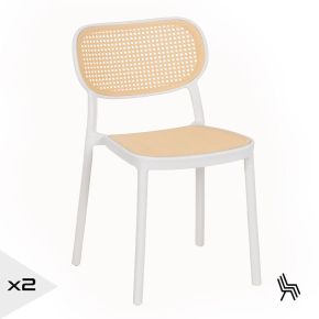 Lot de 2 chaises blanche et beige empilable, Artus