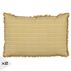 Lot de 2 coussins en coton moutarde et beige 60x40cm