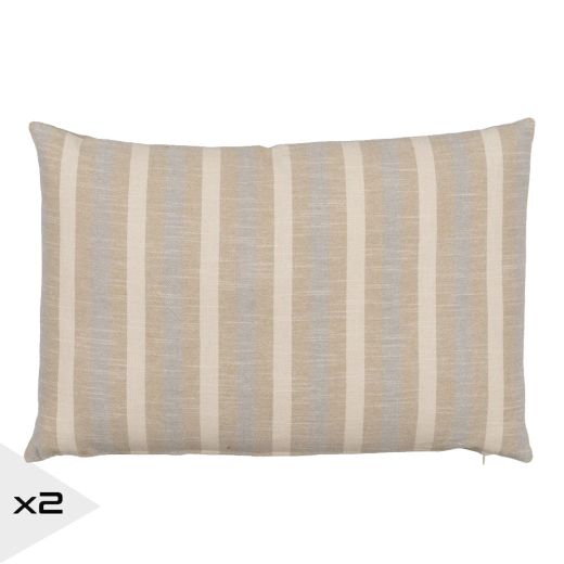 Lot de 2 coussins lin et coton beige et bleu 40x60cm, Secar