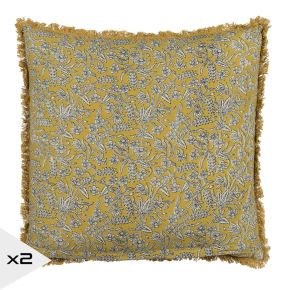 Lot de 2 coussins coton moutarde 50x50cm, New