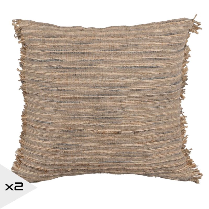 Lot de 2 coussins jute et coton 45x45cm, Yes