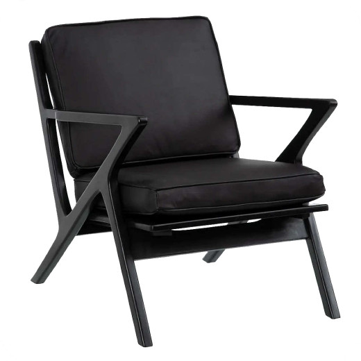 Fauteuil en cuir noir et teck Megane