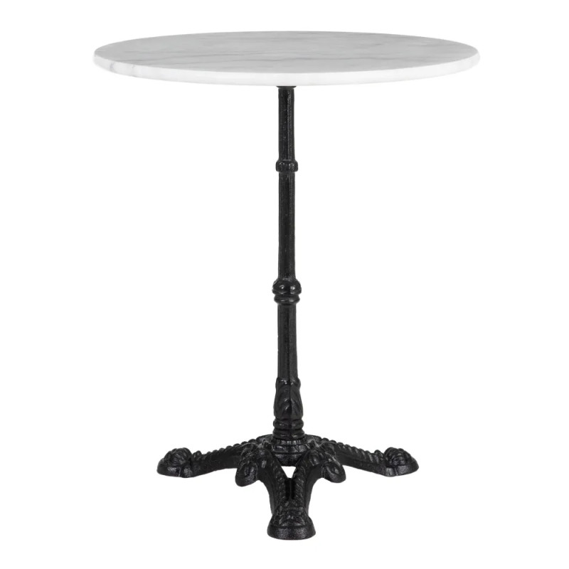 Table bistrot en marbre blanc et métal noir Ø60cm, Biss