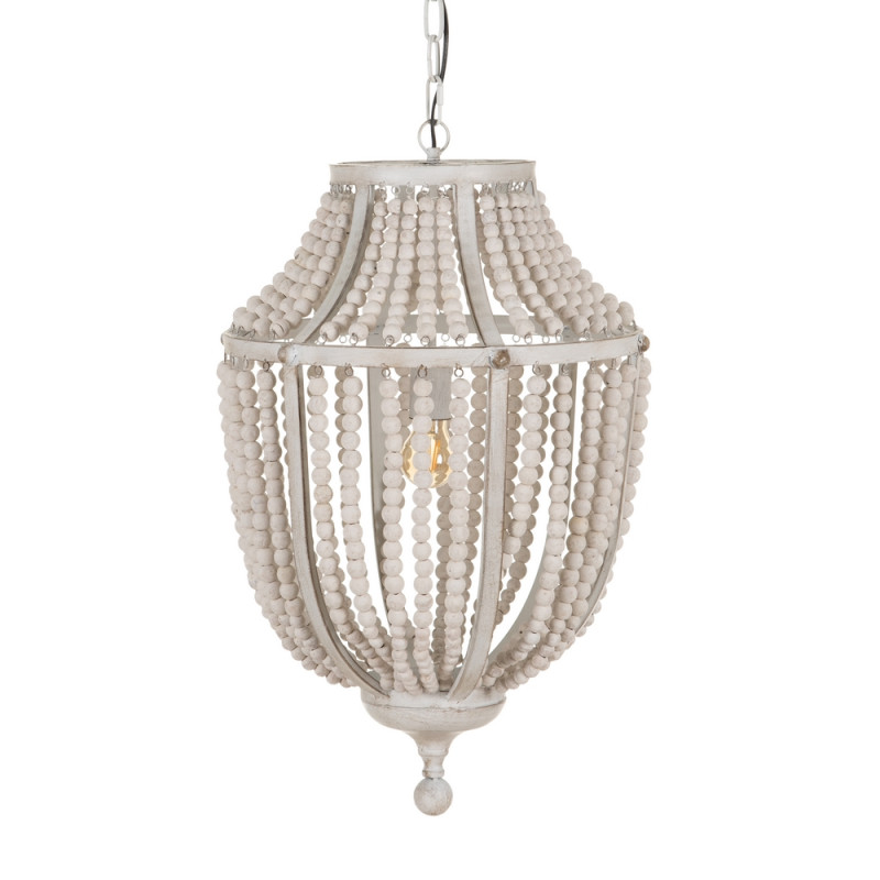 Suspension perle en bois blanc et métal Ø44cm, Largo