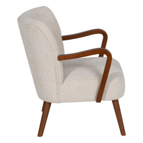 Fauteuil en bois naturel et tissu bouclette ivoire, Malo