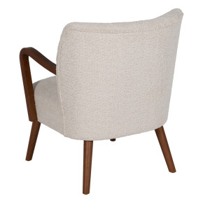 Fauteuil en bois naturel et tissu bouclette ivoire, Malo