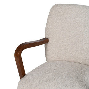 Fauteuil en bois naturel et tissu bouclette ivoire, Malo