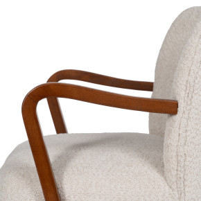 Fauteuil en bois naturel et tissu bouclette ivoire, Malo