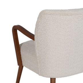 Fauteuil en bois naturel et tissu bouclette ivoire, Malo