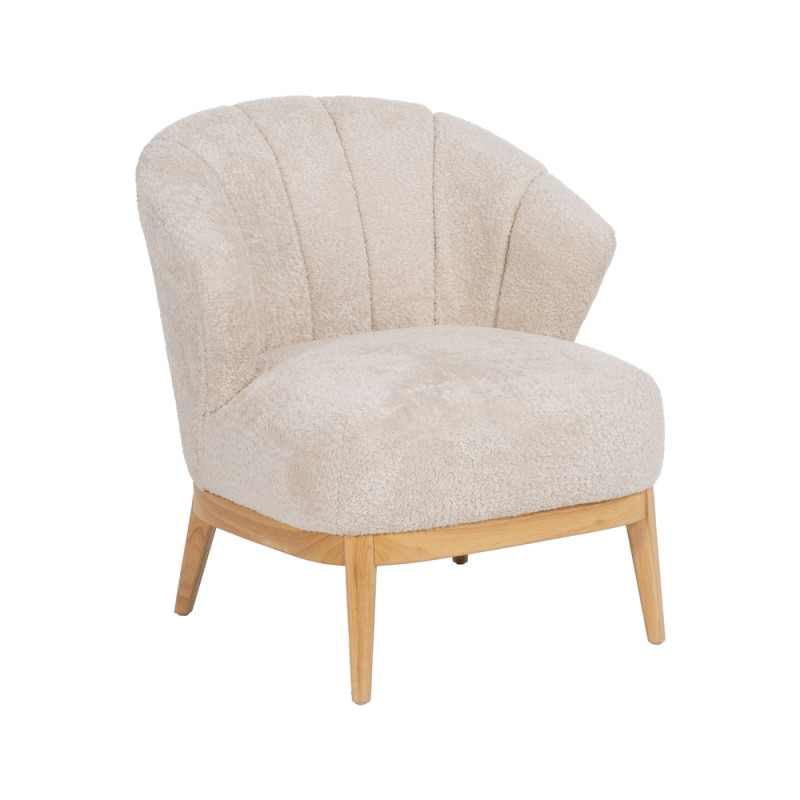 Fauteuil en bois naturel et bouclette ivoire, May