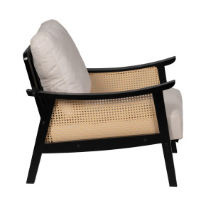 Fauteuil en bois noir et coussin ivoire, Confo