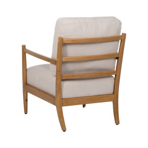 Fauteuil tissu beige et bois naturel, Mega