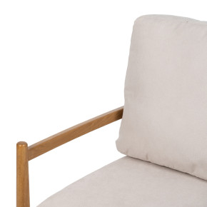 Fauteuil tissu beige et bois naturel, Mega