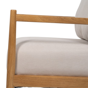 Fauteuil tissu beige et bois naturel, Mega