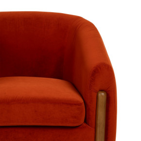 Fauteuil velours orange et bois d'hévéa, Fantasia