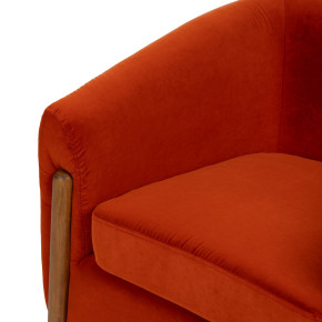 Fauteuil velours orange et bois d'hévéa, Fantasia