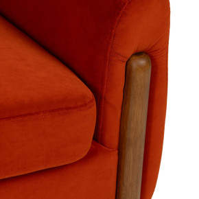 Fauteuil velours orange et bois d'hévéa, Fantasia