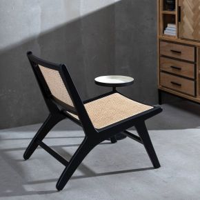 Fauteuil bois noir et cannage, Ancho