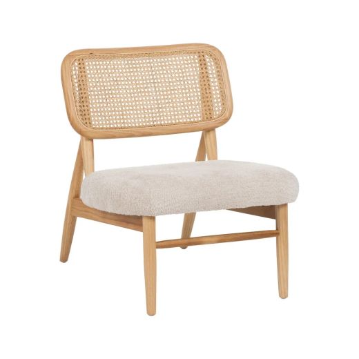 Fauteuil en bois d'hévéa naturel et bouclette, Malo