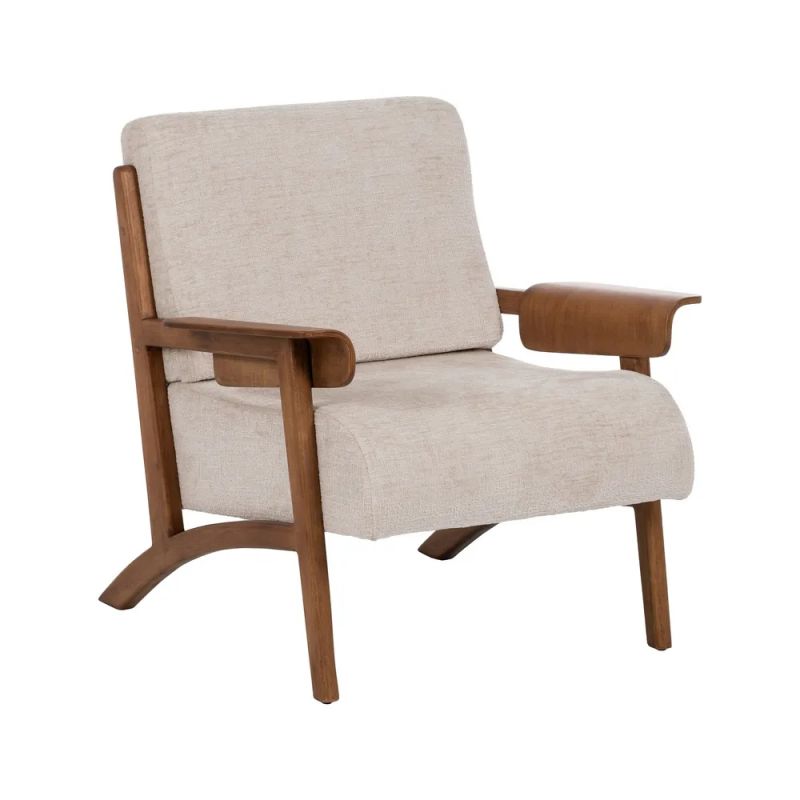 Fauteuil tissu beige et bois, Floy