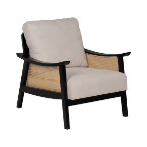 Fauteuil en bois noir et coussin ivoire, Confo