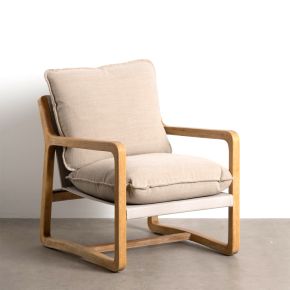 Fauteuil tissu et bois d'hévéa, Gilla