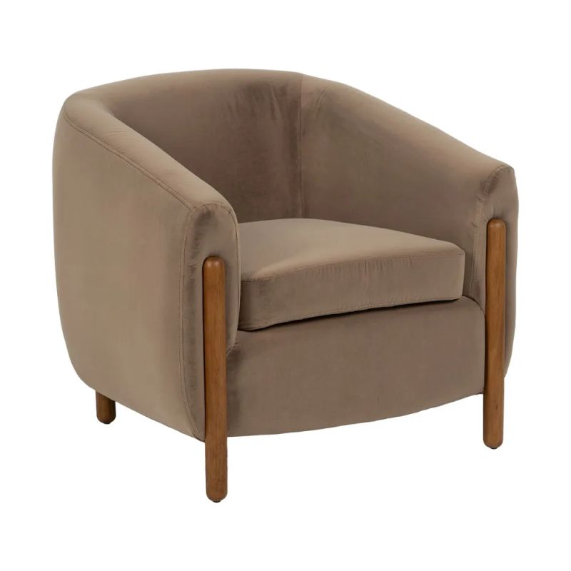 Fauteuil velours taupe et bois d'hévéa, Fantasia