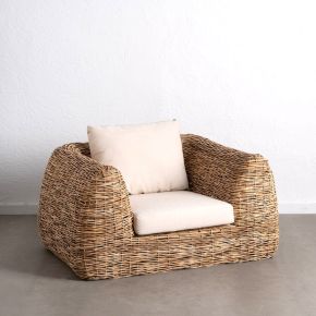 Fauteuil en rotin naturel et coussin, Maxi