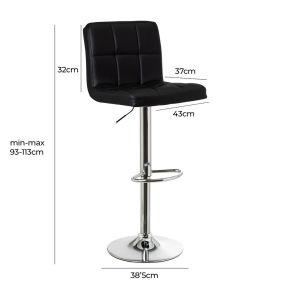 Lot de 2 tabourets de bar noir pivotant simili cuir, Kalen